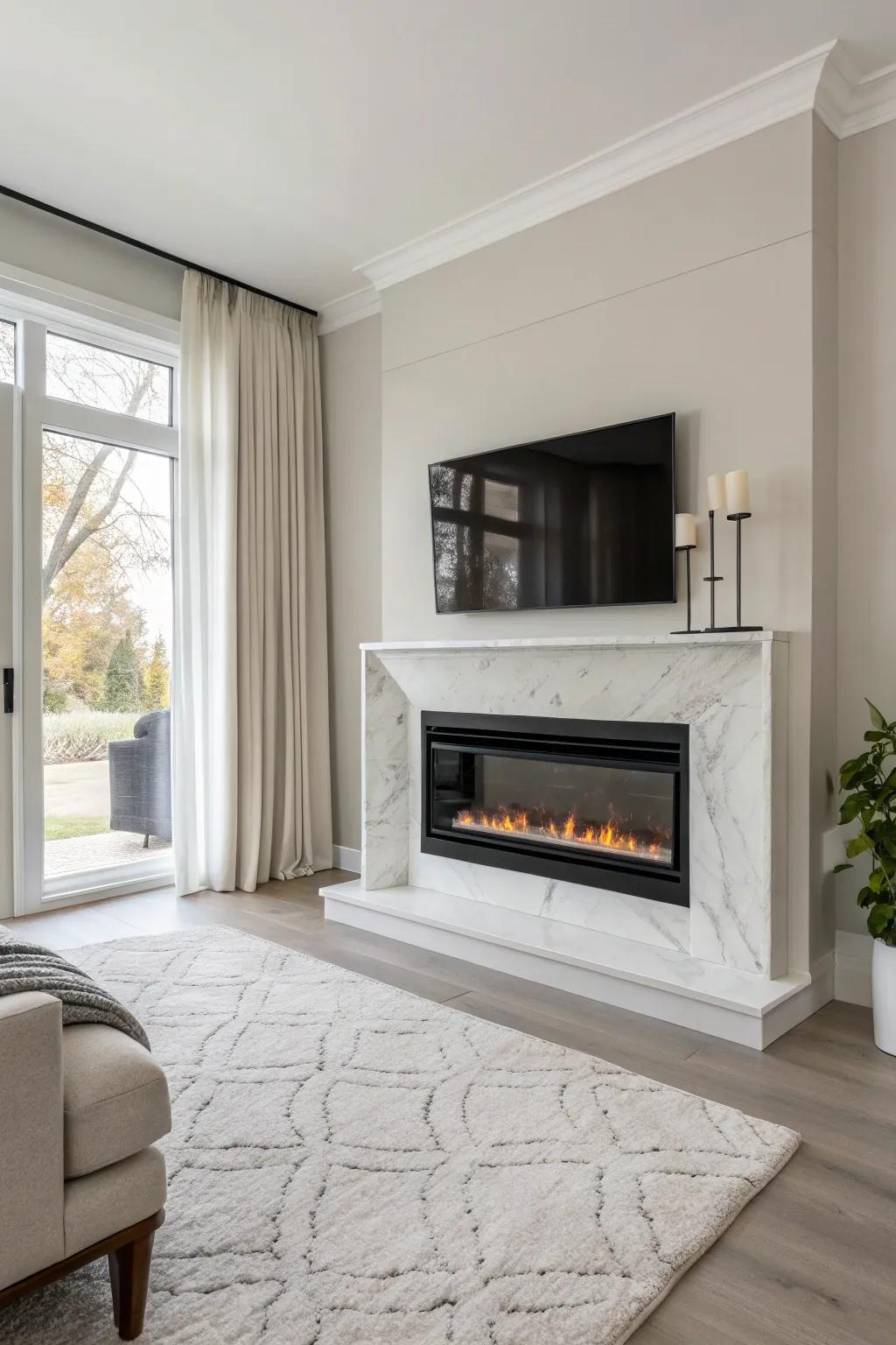 A minimalist way to adorn your space with an electric fireplace.