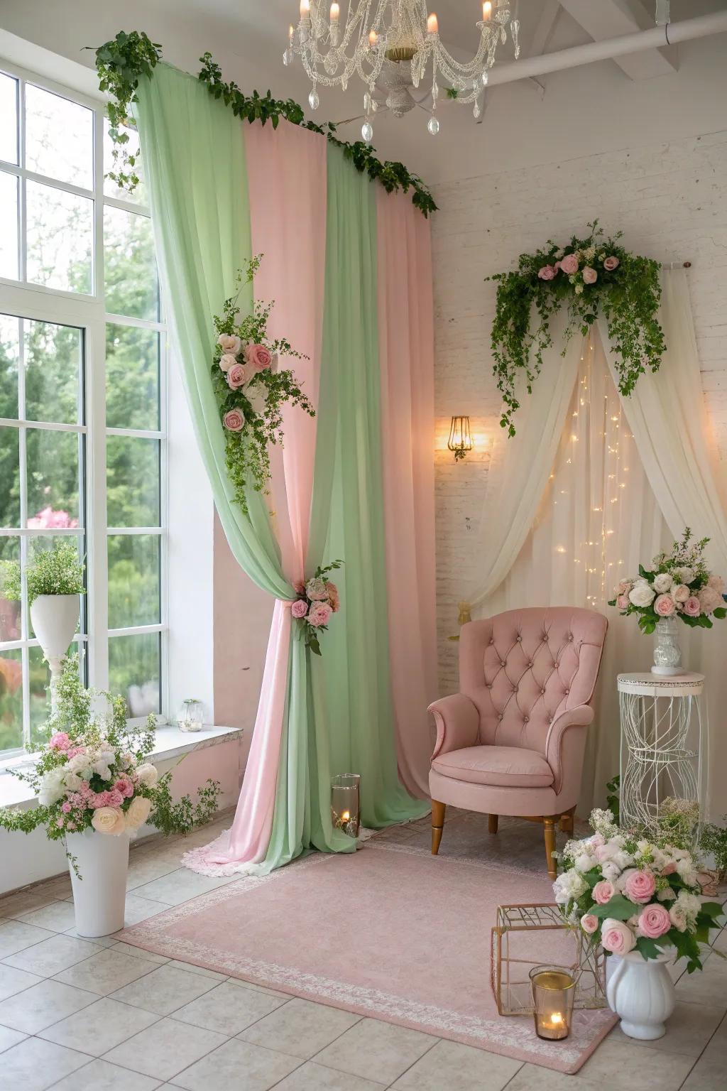 Pastel shades fashion a calming and stylish environment.