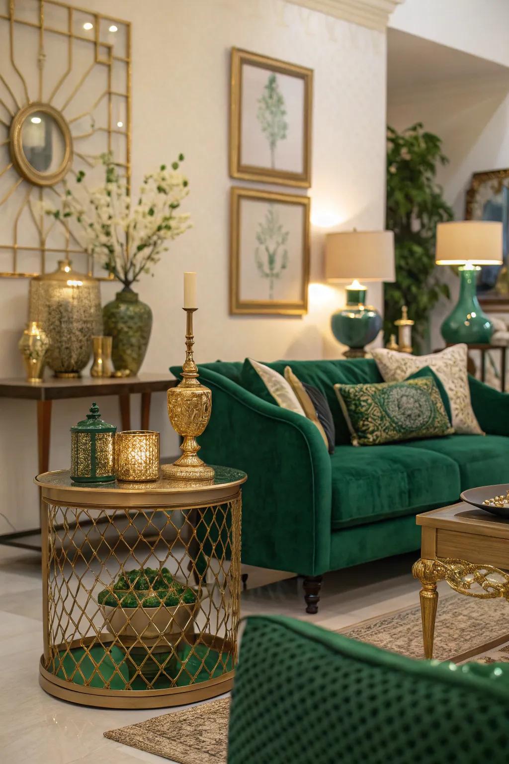Exquisite blend of deep green and gilded accents.