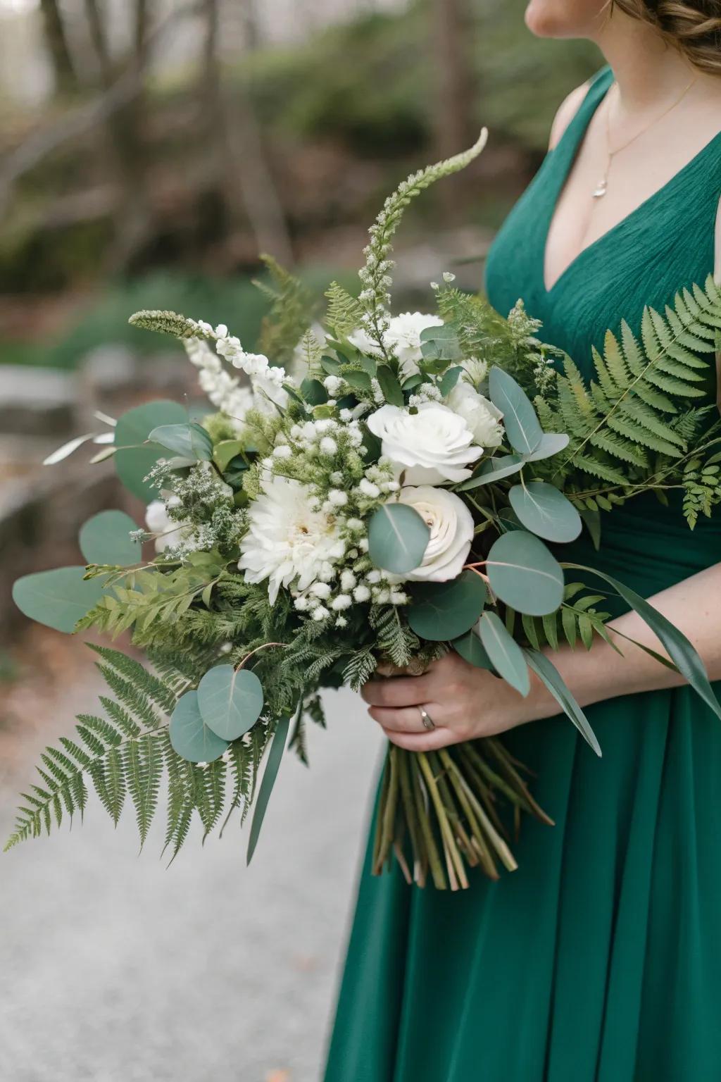A fresh bouquet blending greenery with sophisticated flowers.