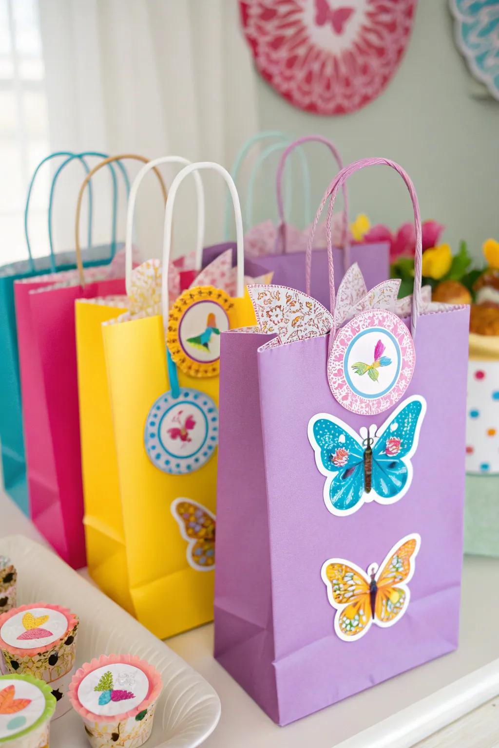 Enchanting party bags adorned with butterfly motifs.