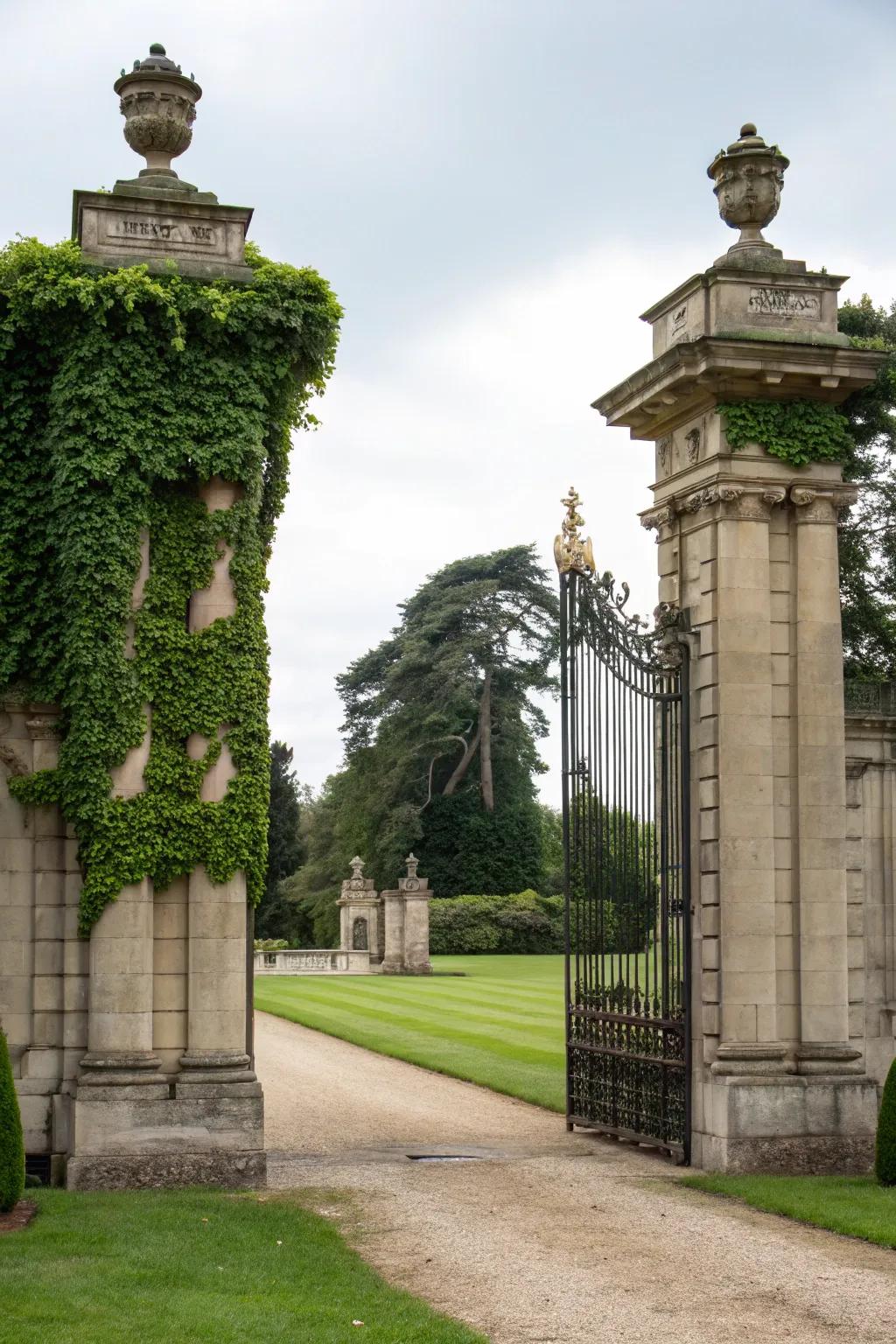 Stone pillars give a majestic touch to gate entrances.