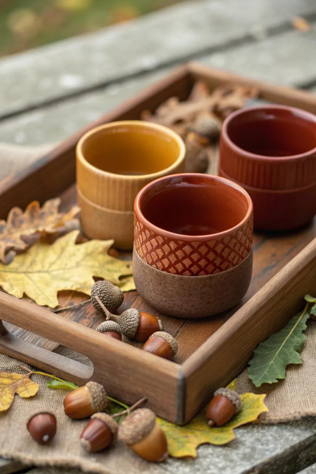 Ceramic vessels in warm, natural autumn shades.