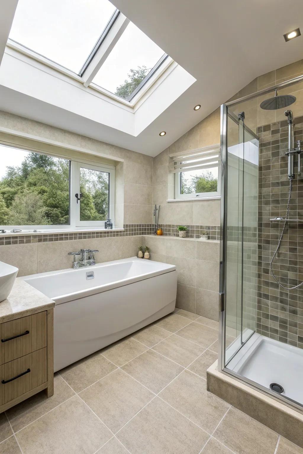 The ideal combination of ease and extravagance in a family bathroom.
