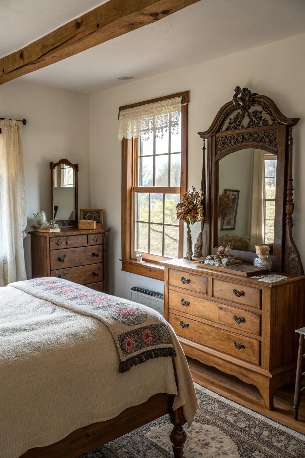 Antique mirrors enhance space and style.