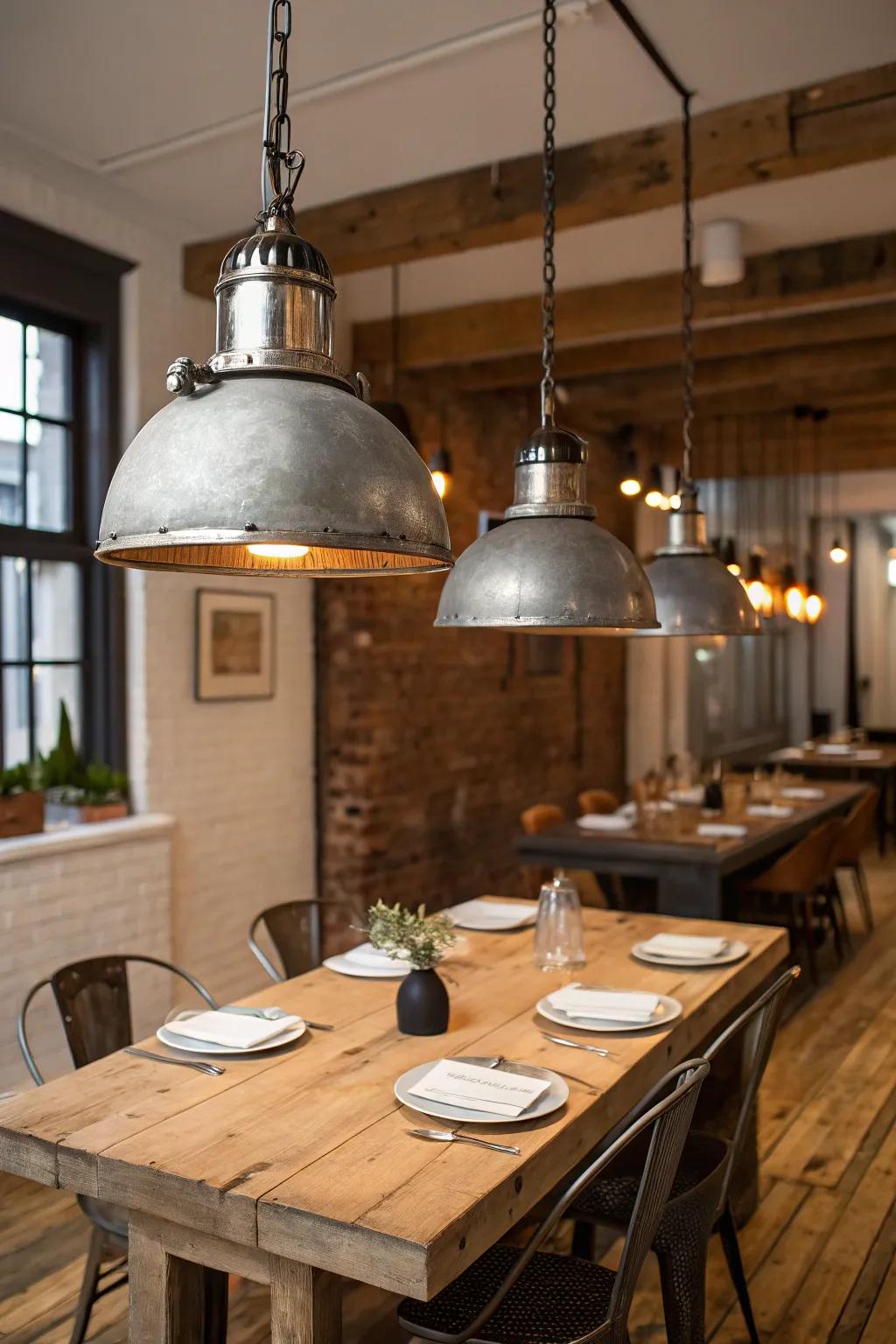 Iron industrial fixtures offer a striking contrast to farmhouse decor.