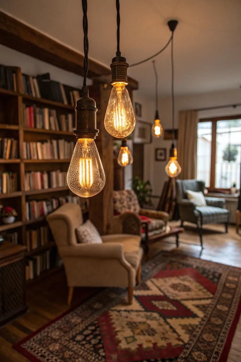 Edison bulbs offer a nostalgic glow.