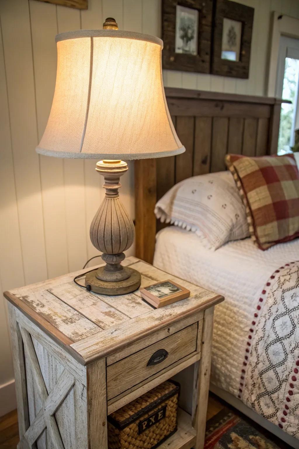 An uncomplicated lamp introduces charm and practicality.