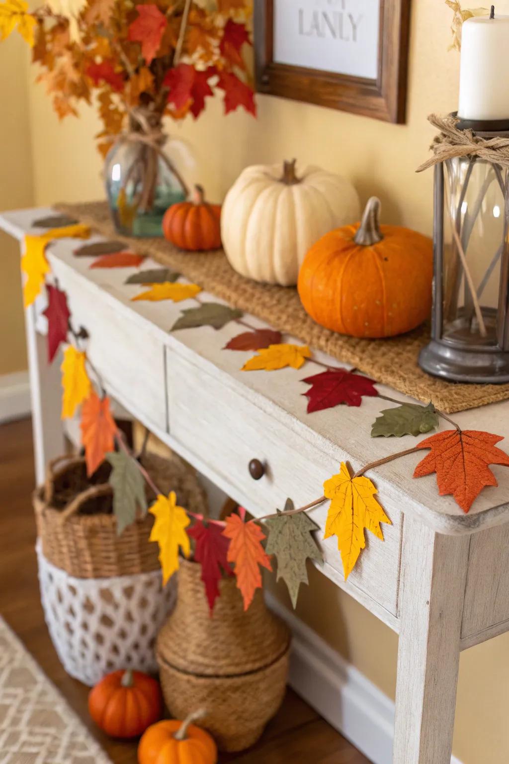 Any hallway will feel more inviting with felt leaf garlands creating an autumnal display.