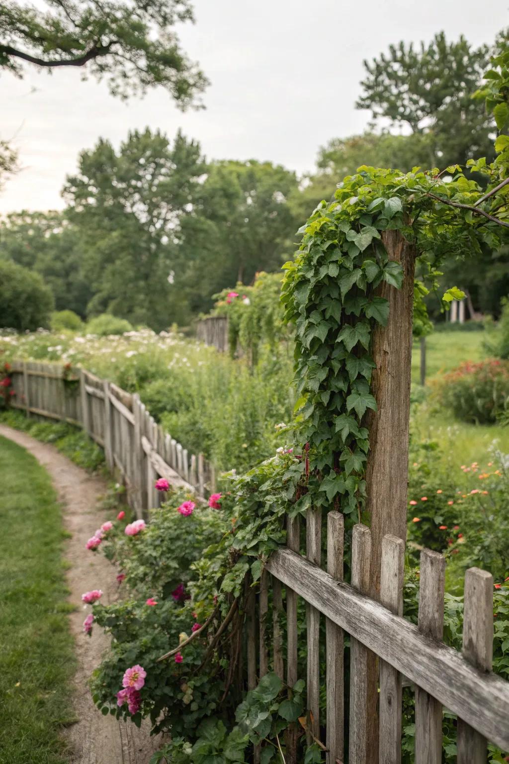 Blend greenery to create a fence that merges with nature.