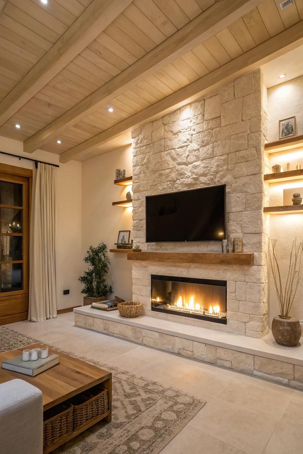 Appreciate the allure of less with a minimalist TV and fireplace arrangement.