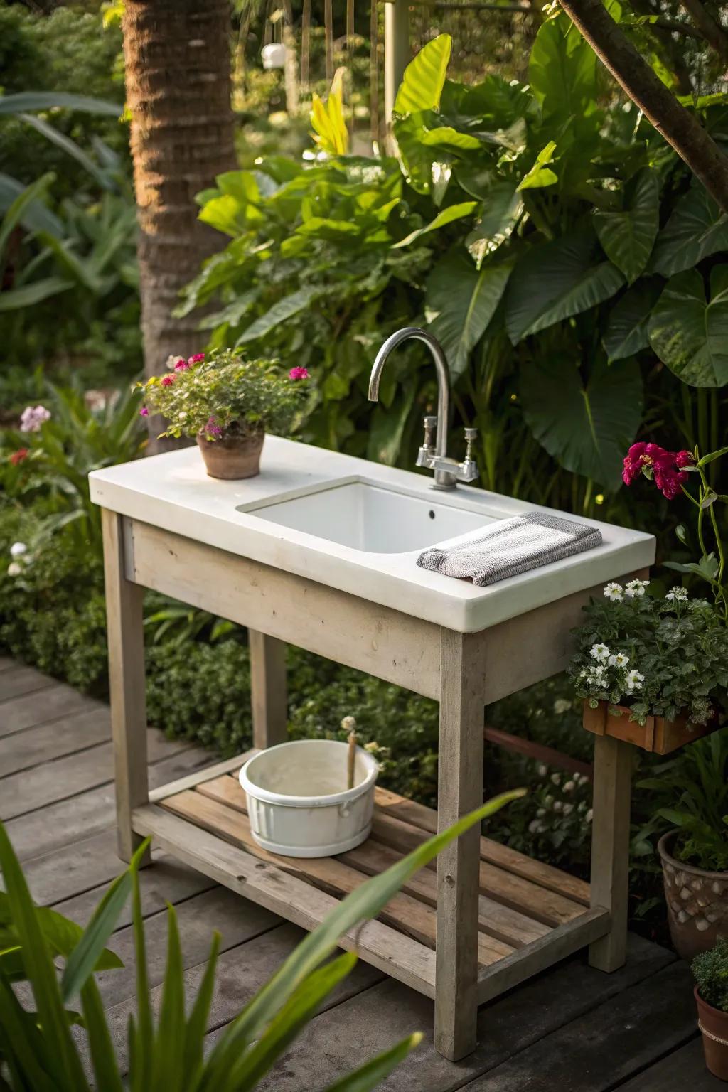 A fish cleaning table equipped with an easily accessible water source.