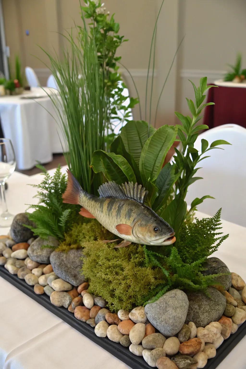 Your fishing-themed centerpiece gains a realistic touch with fake fish.