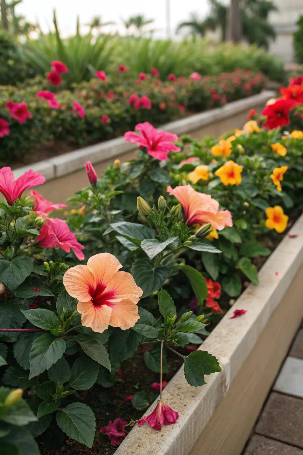 Radiant blooms such as hibiscus contribute a lively flair to Florida landscapes.