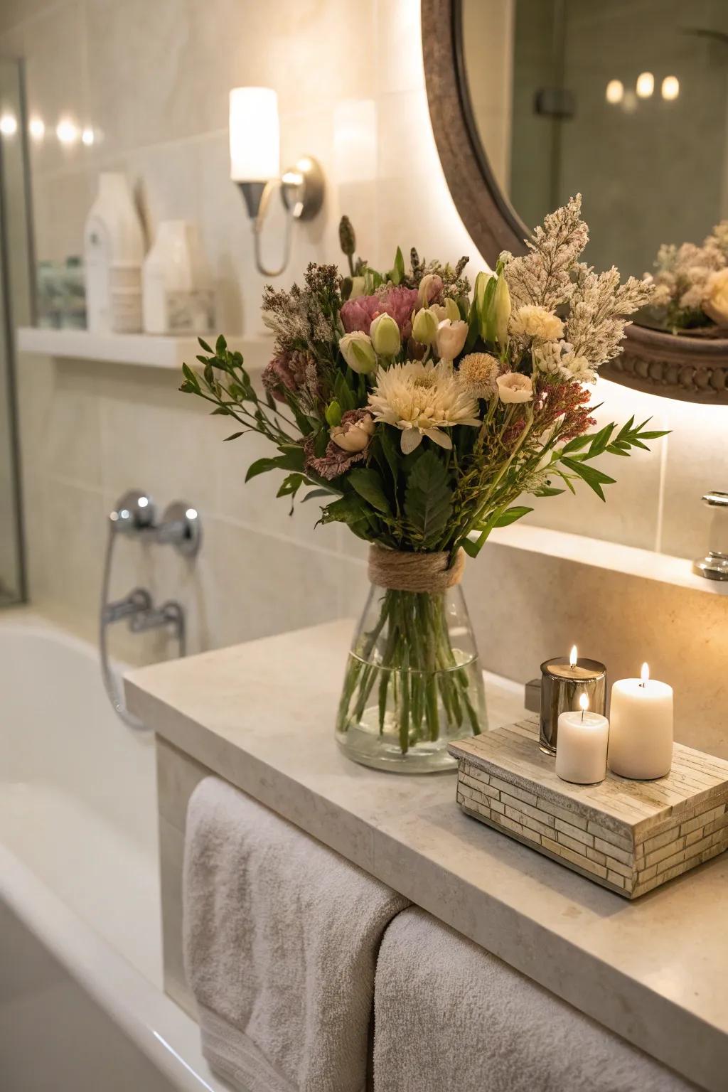 Hushed blossoms inject refinement into any washroom.