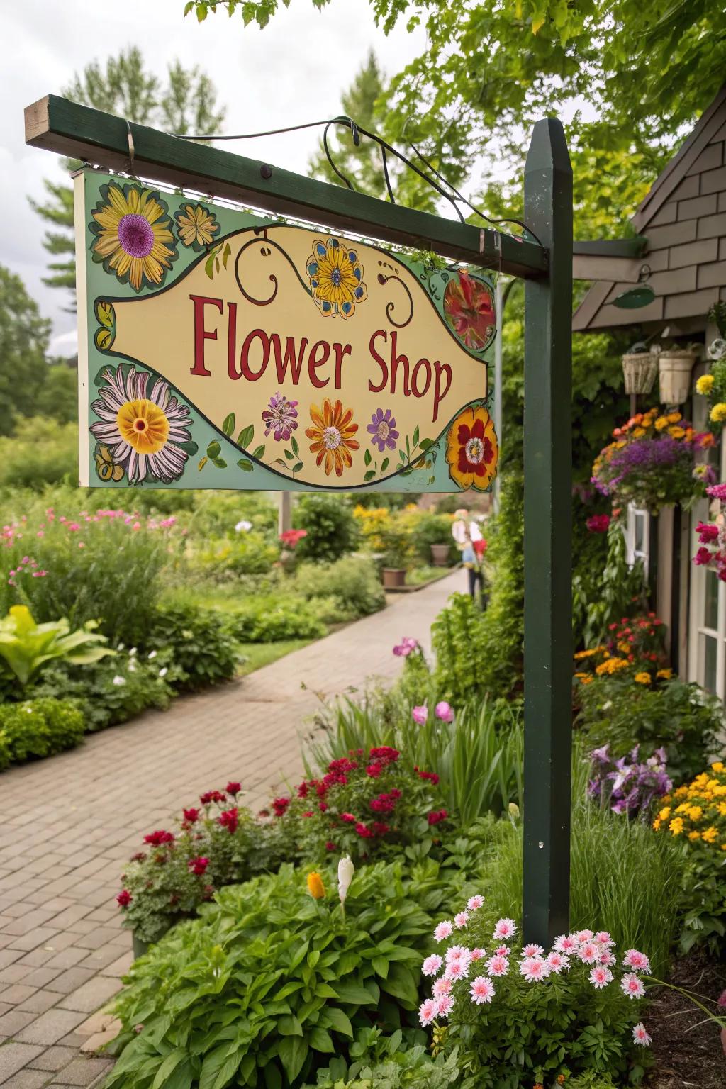 A marker echoing the floral wonders within