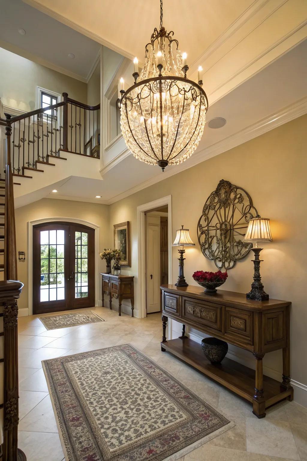Illumination is crucial for establishing a welcoming and fashionable foyer.