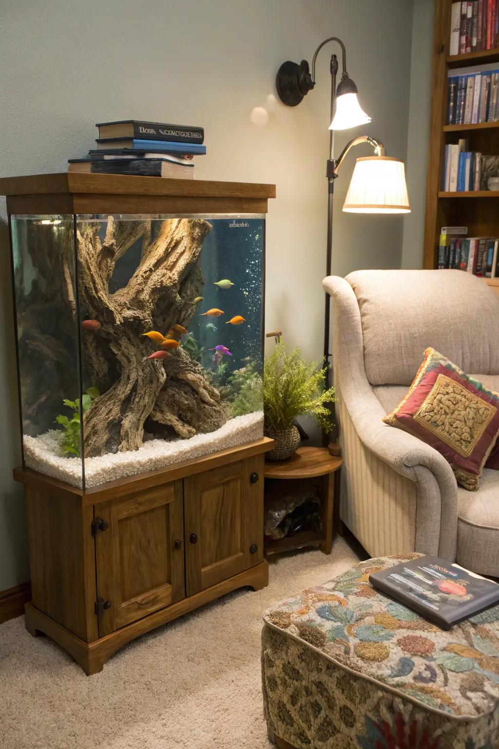 Timber introduces natural beauty and a structural component to any aquarium.