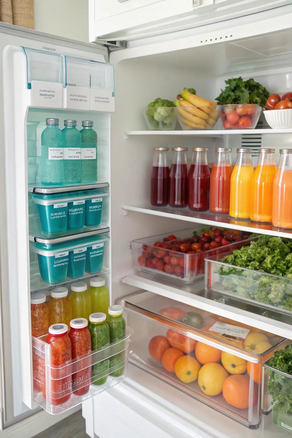 A visually captivating refrigerator showcasing items organized by color.