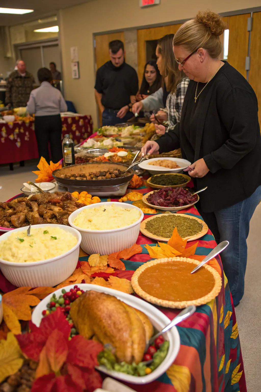 A buffet-style setup for a relaxed Friendsgiving vibe.