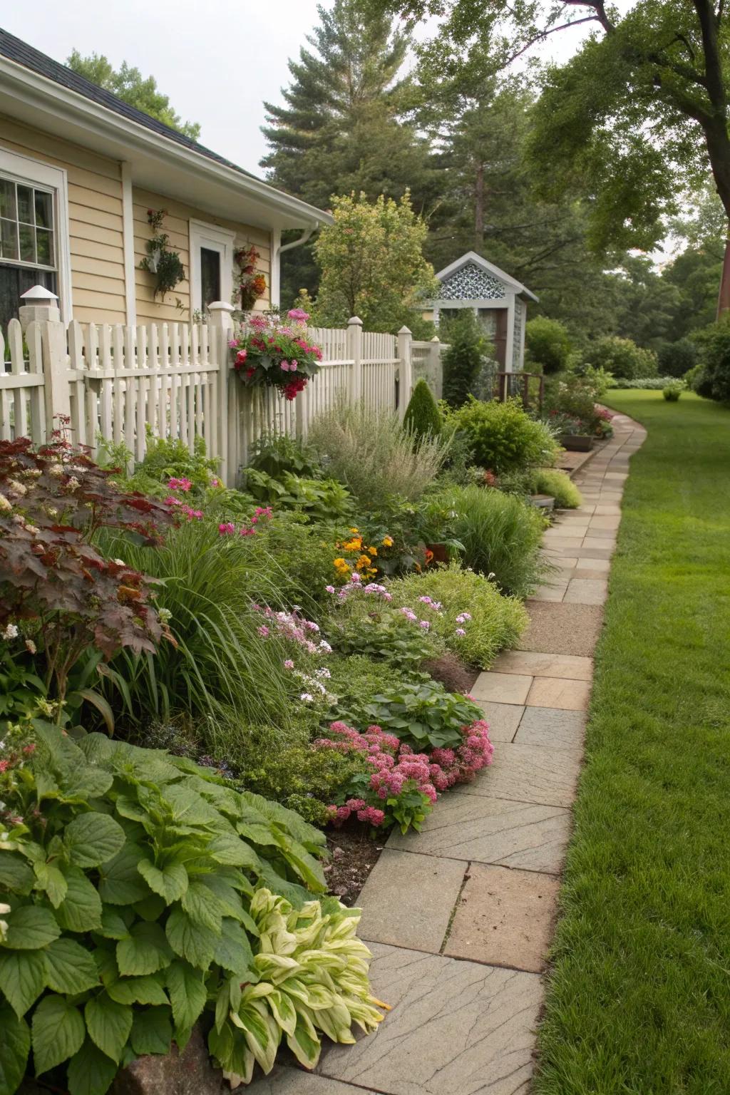 Layered planting enhances garden depth