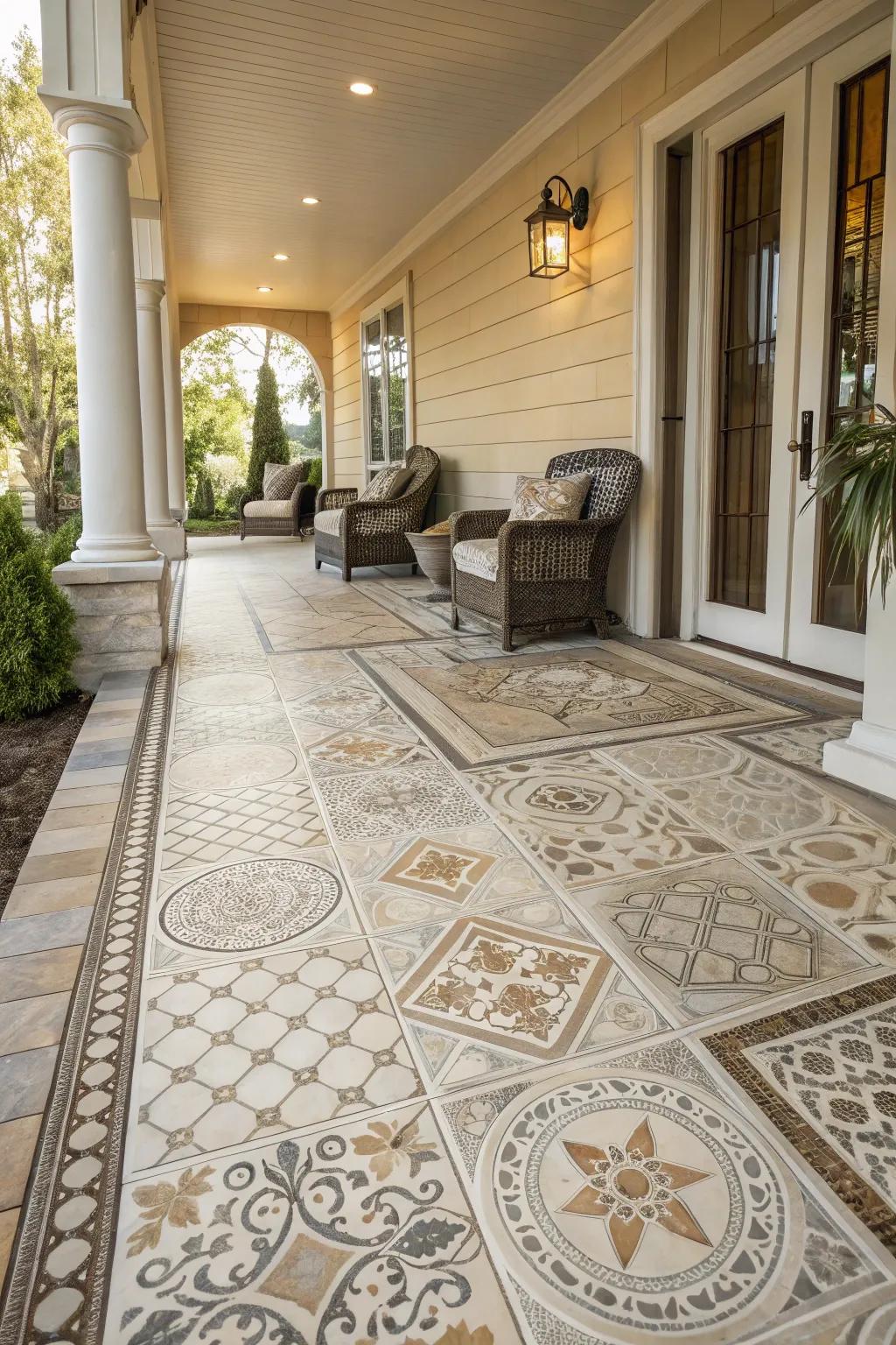 Porcelain tiles bring versatility and style to any porch setting.