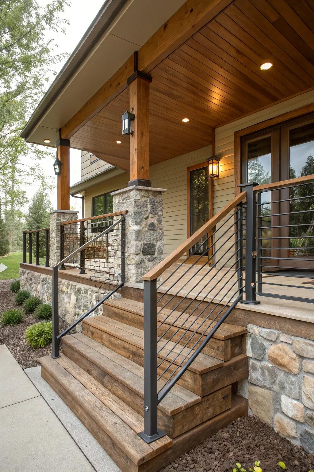 Wood and metal railings provide a flawless mix of strength and style.