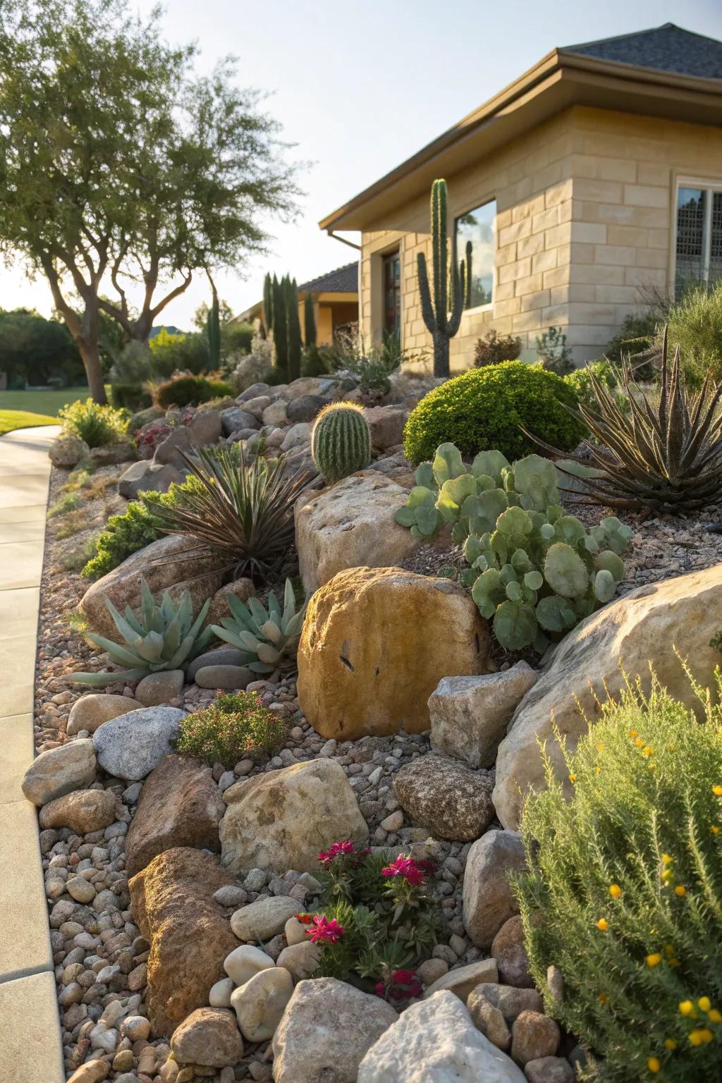 Rock gardens provide texture and visual interest.