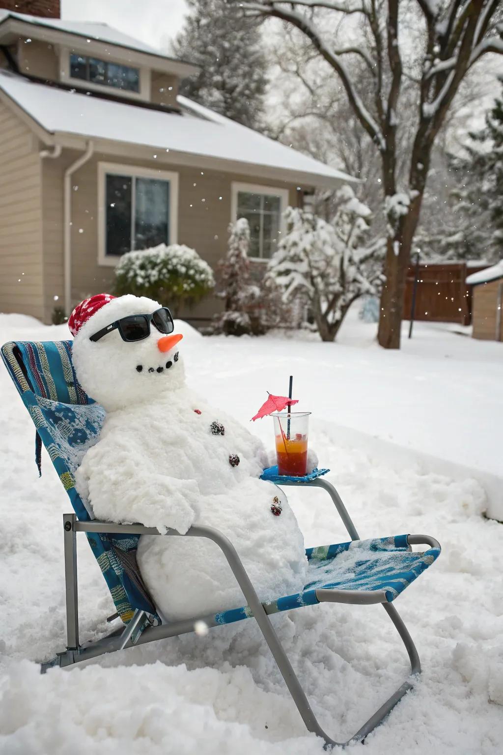 A snow figure enjoying a sun-kissed day amidst the snow.