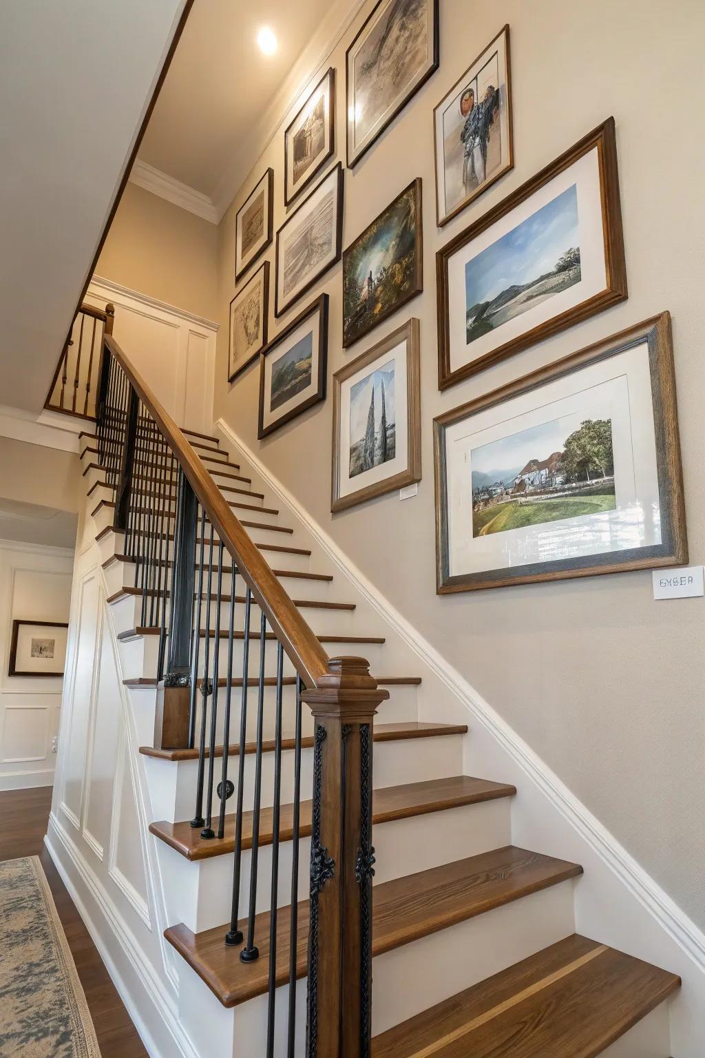 A diagonal frame arrangement injecting vibrant movement into a stairwell.