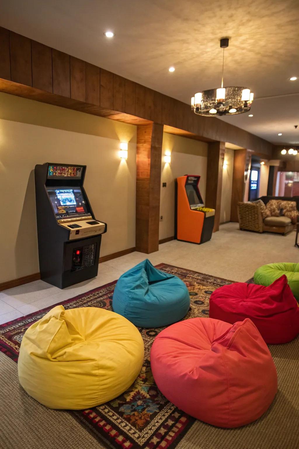 Easygoing sitting cushions create a playful vibe to any gaming room.