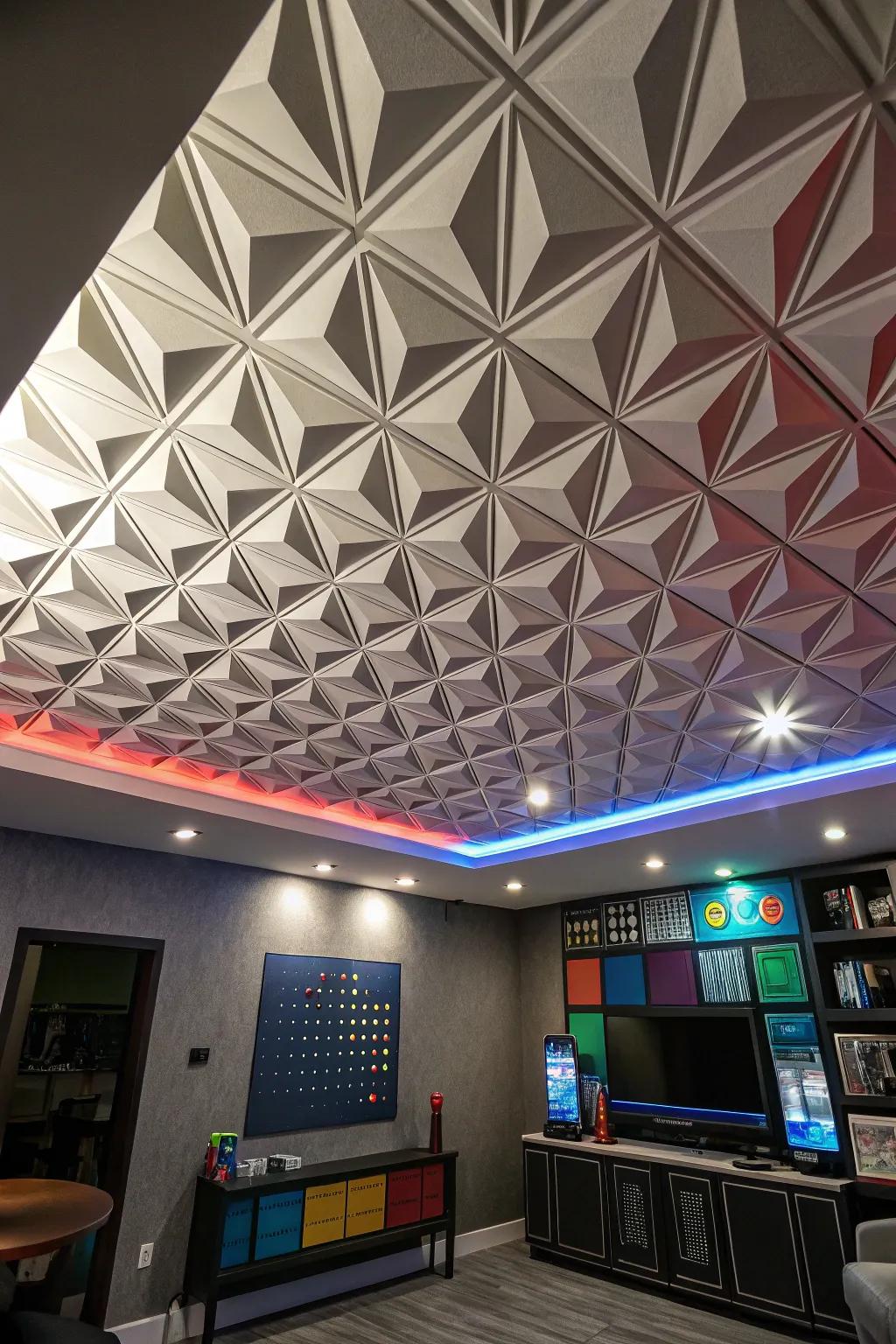 Volumetric panels contribute depth and intrigue to your ceiling.