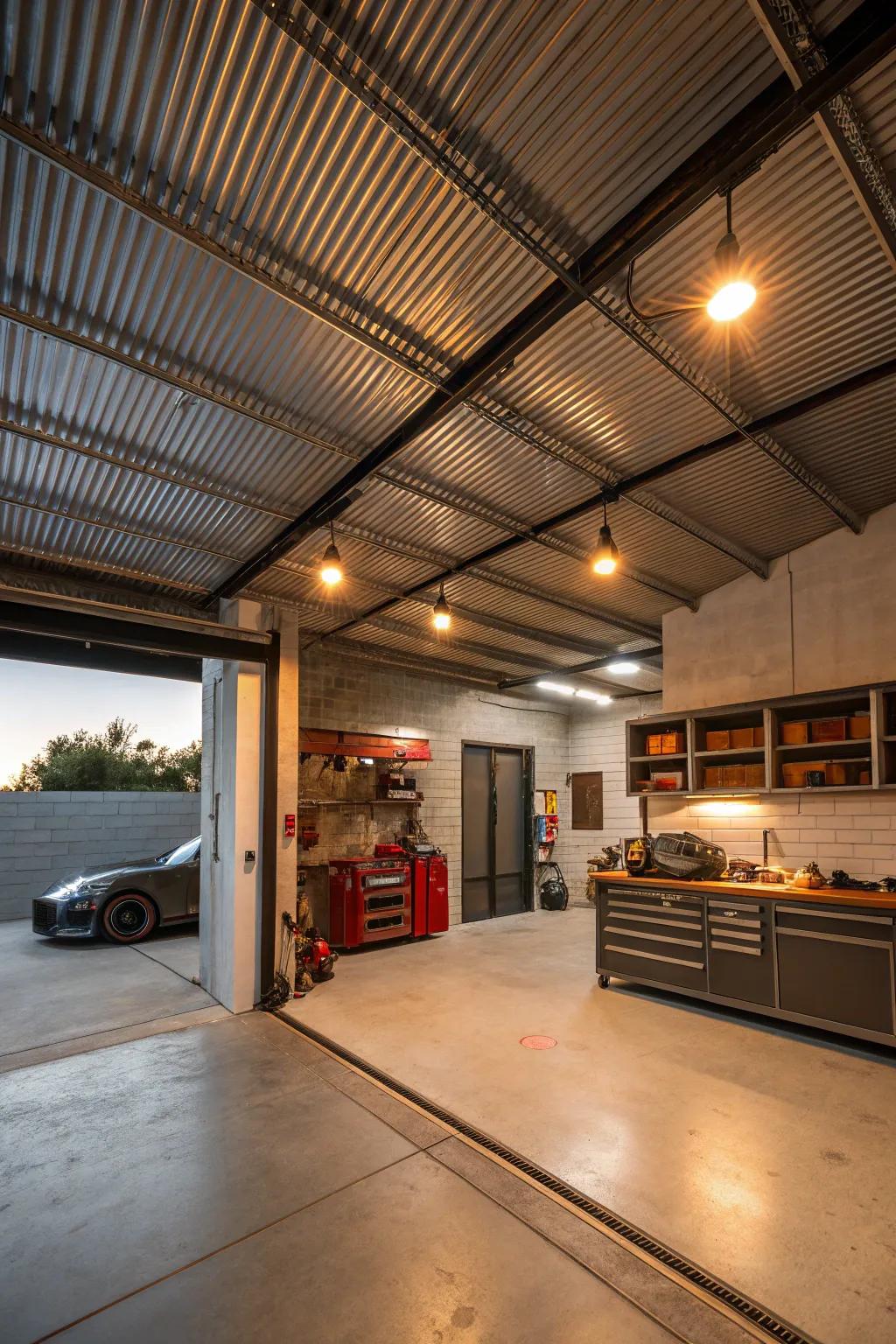 Profiled metal ceilings offer both an industrial edge and long-lasting durability.