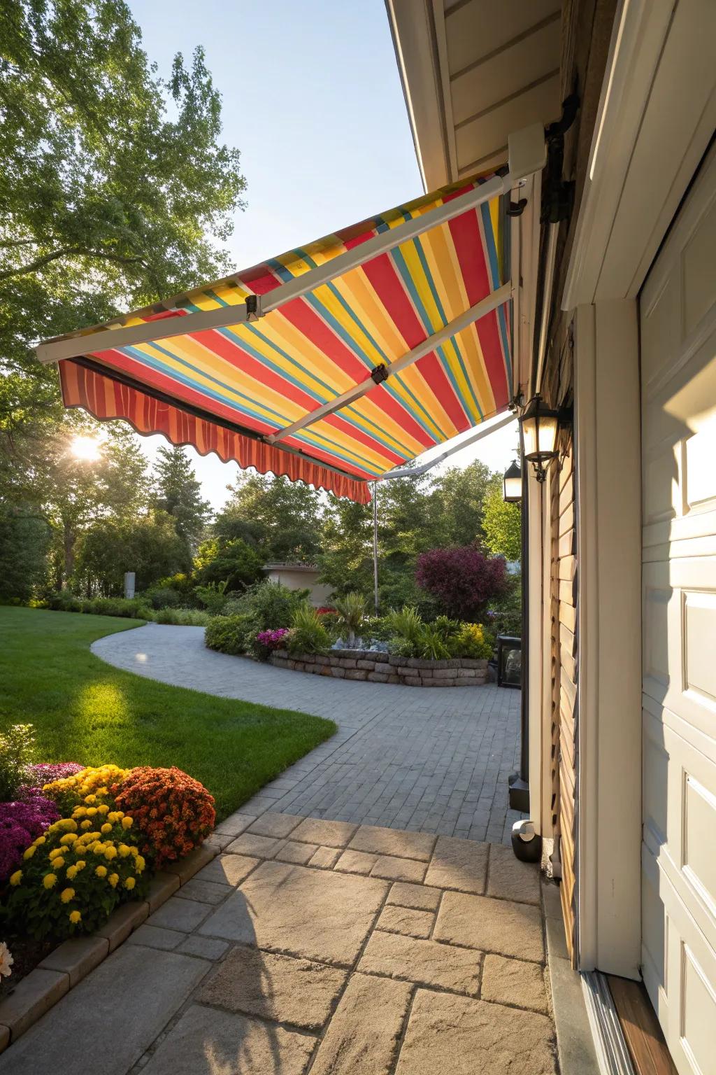 Adaptable retractable fabric overhead cover in use.