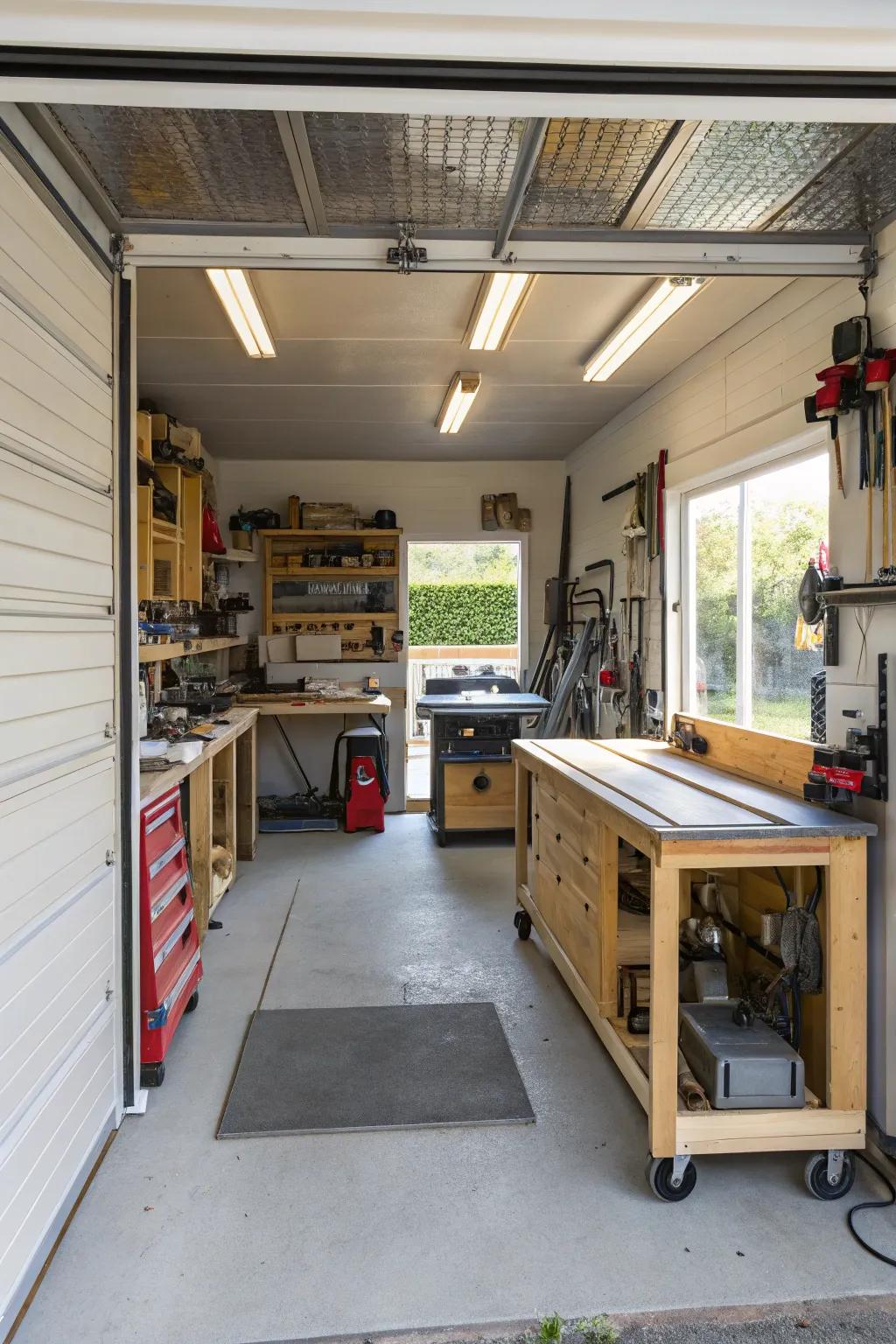 A tiny workshop inside a bump-out is ideal for do-it-yourselfers.