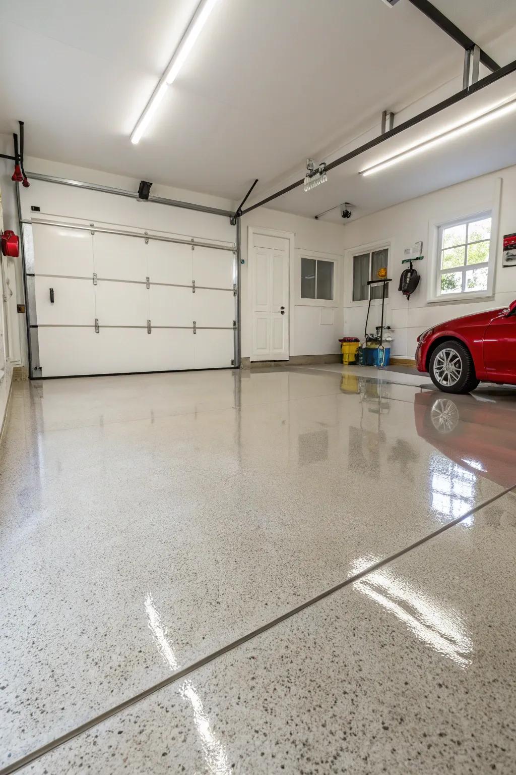 Resin floors grant the garage a modern and refined look.