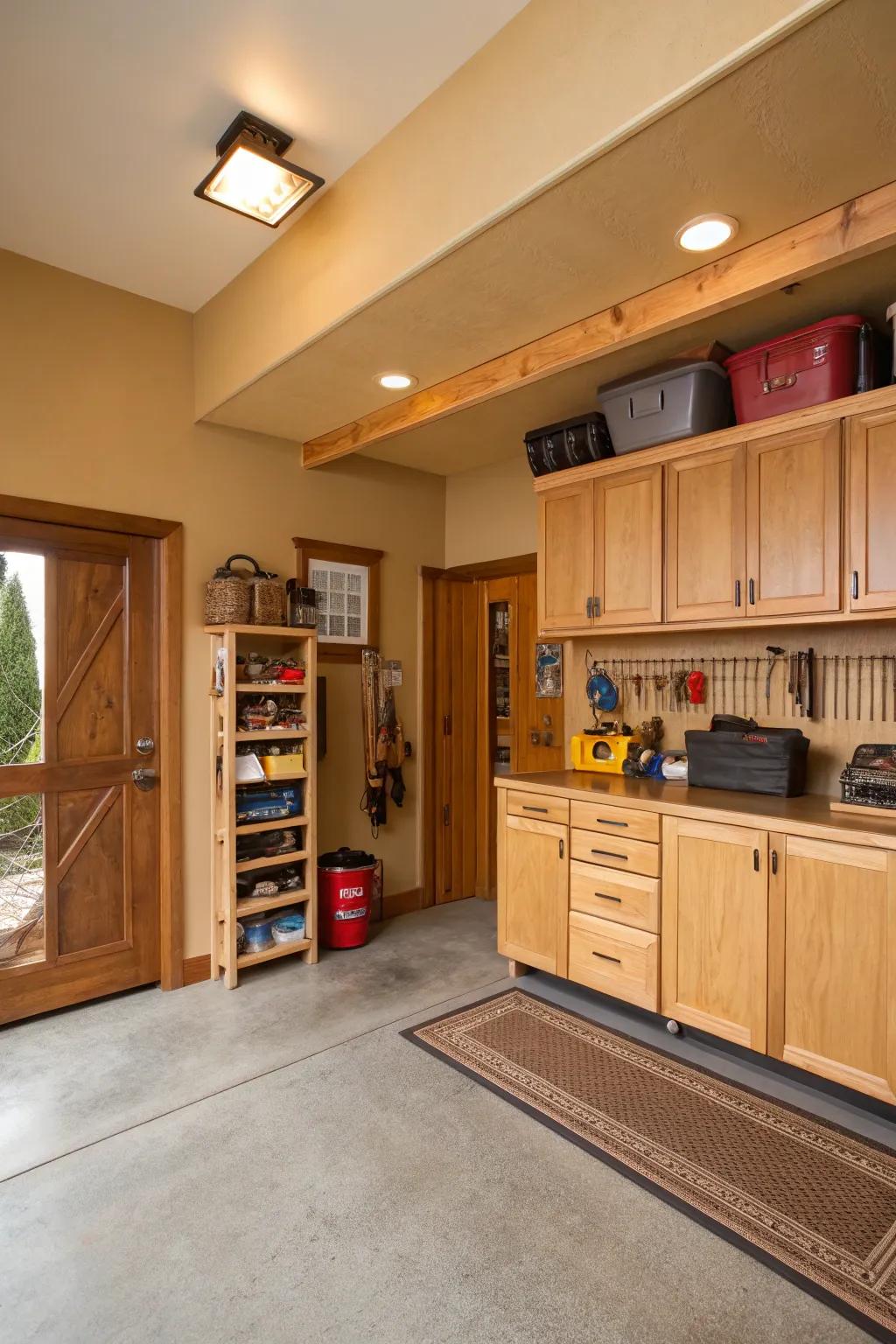 Beige contributes a sense of warmth and comfort to any garage environment.
