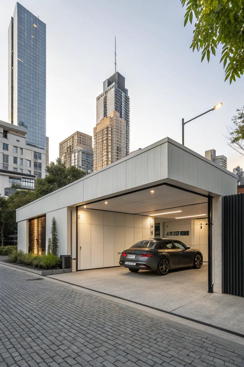 A sleek garage featuring minimalist trim for a contemporary look.
