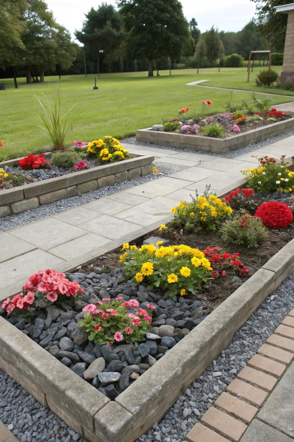 Attain crisp garden outlines with meticulously maintained perimeters crafted from stone fragments.