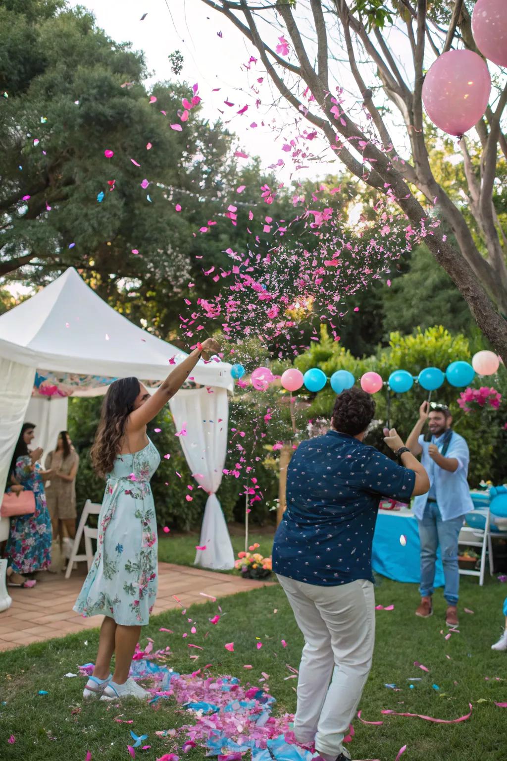 A vibrant confetti mortar display that seizes the euphoria of the instant.