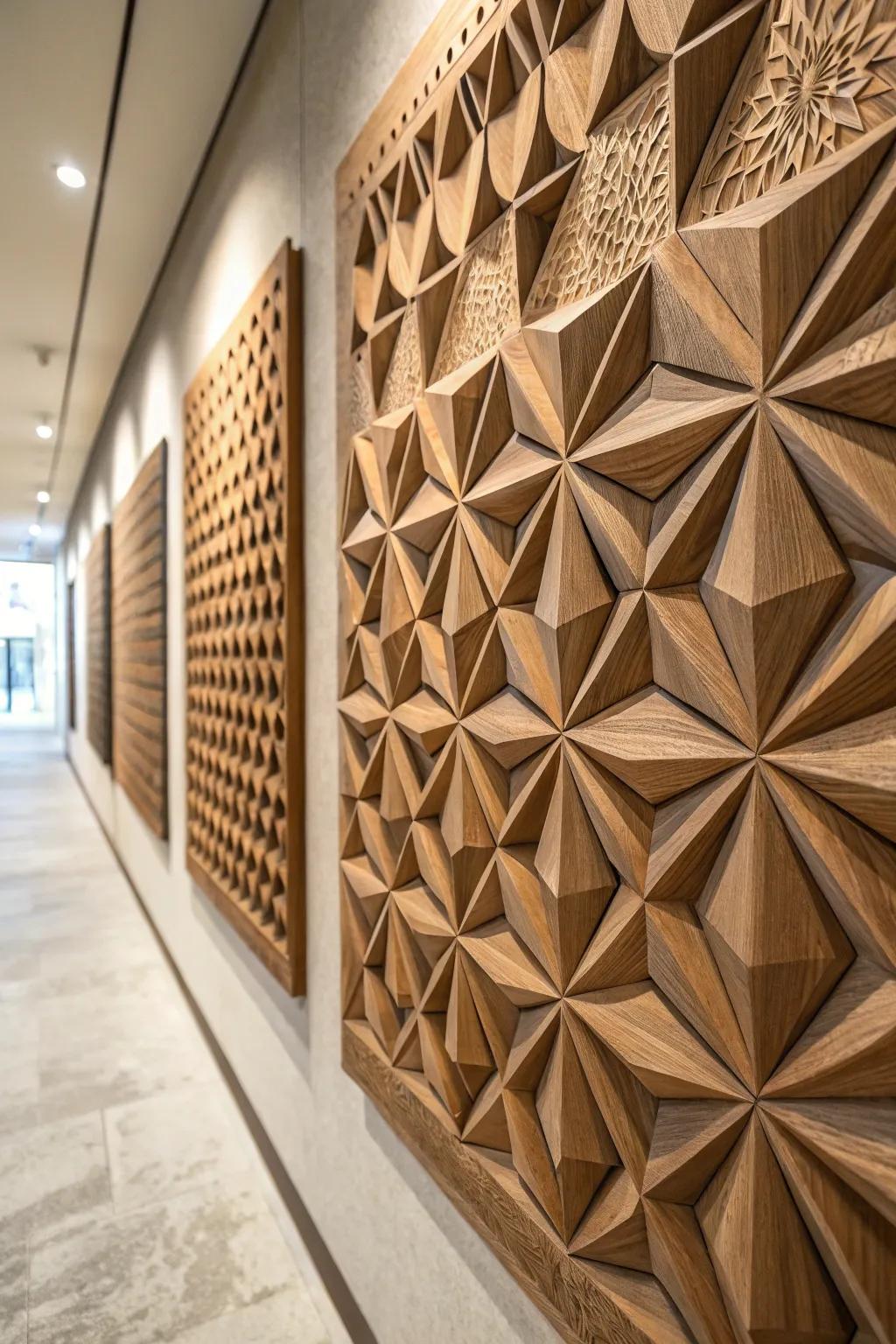 Geometric wall art gains depth and appeal from 3D textures.
