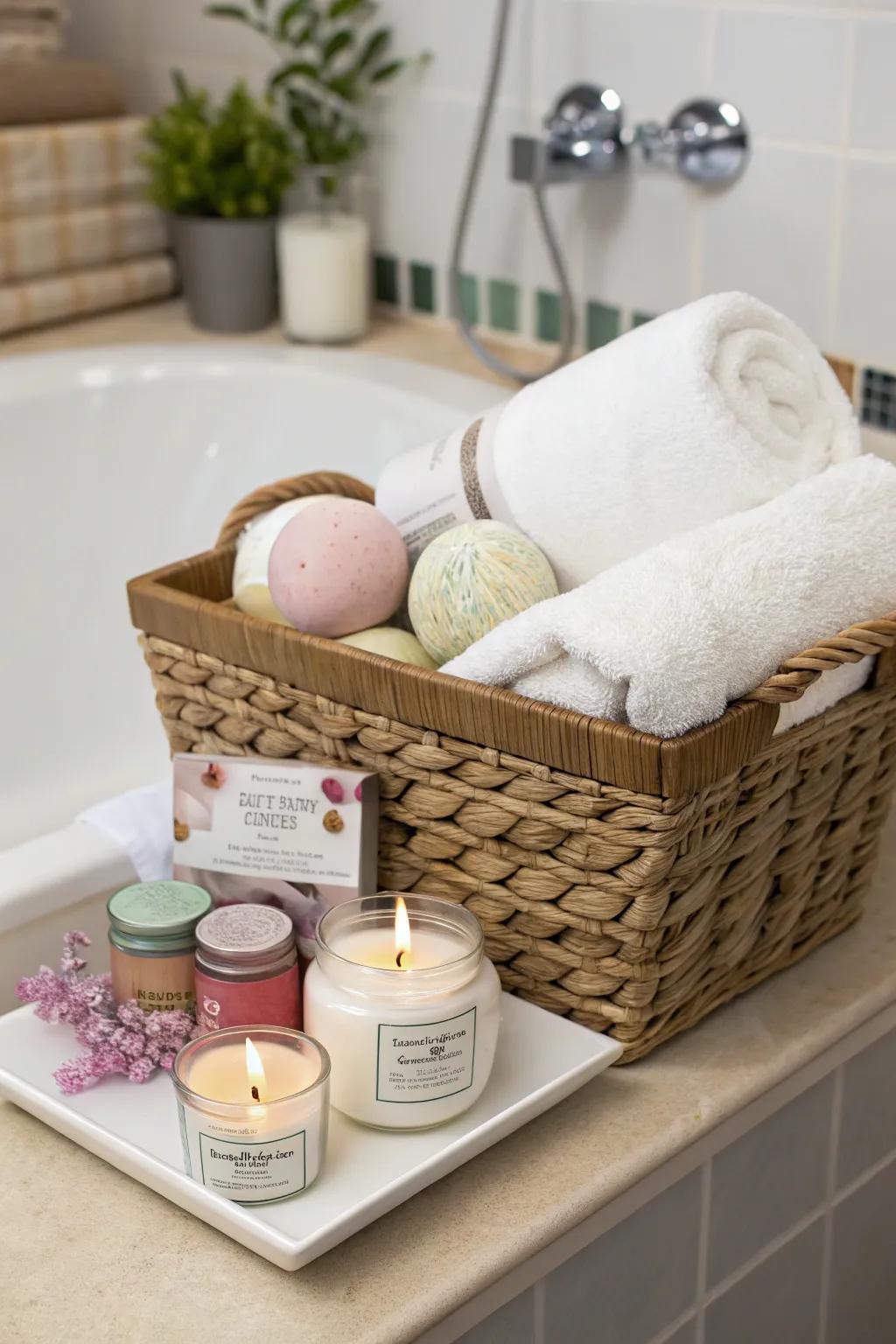 A spa-inspired gift basket designed for ultimate relaxation.