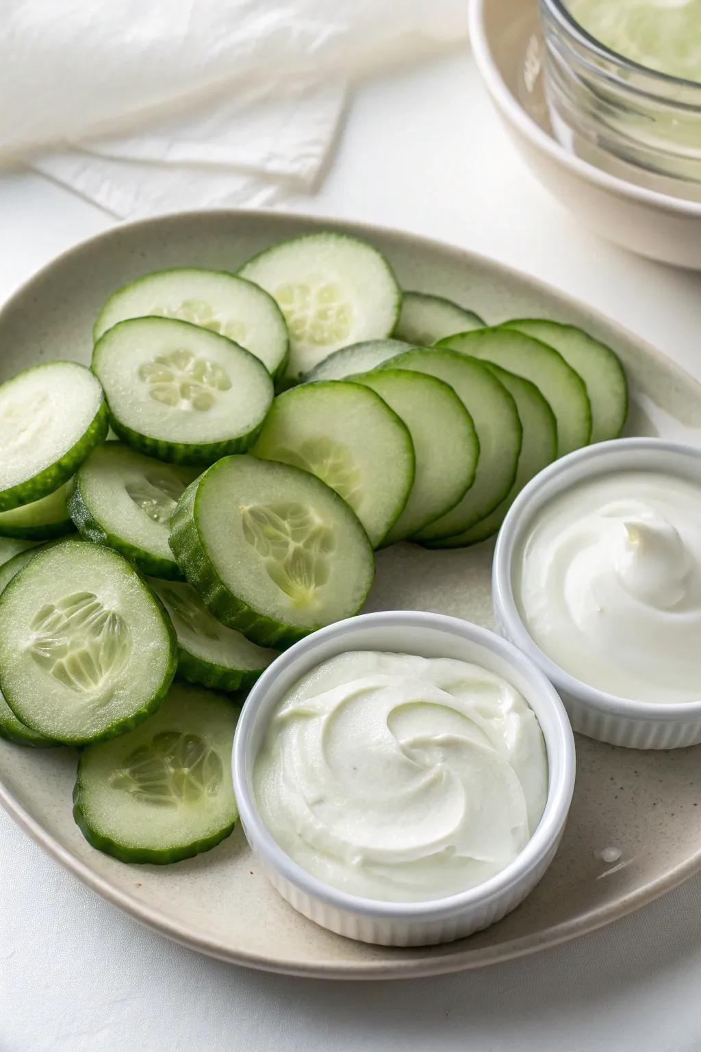 Cucumber slices ready to provide a refreshing spa moment.