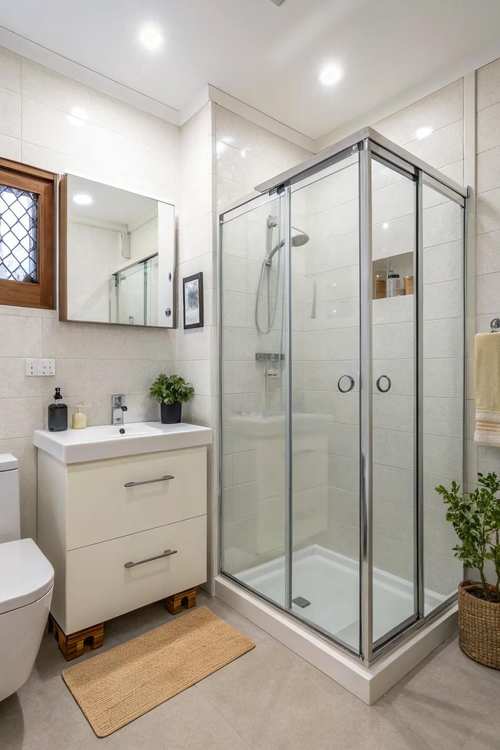 Sliding entrances are perfect for maximizing area in smaller bathrooms.