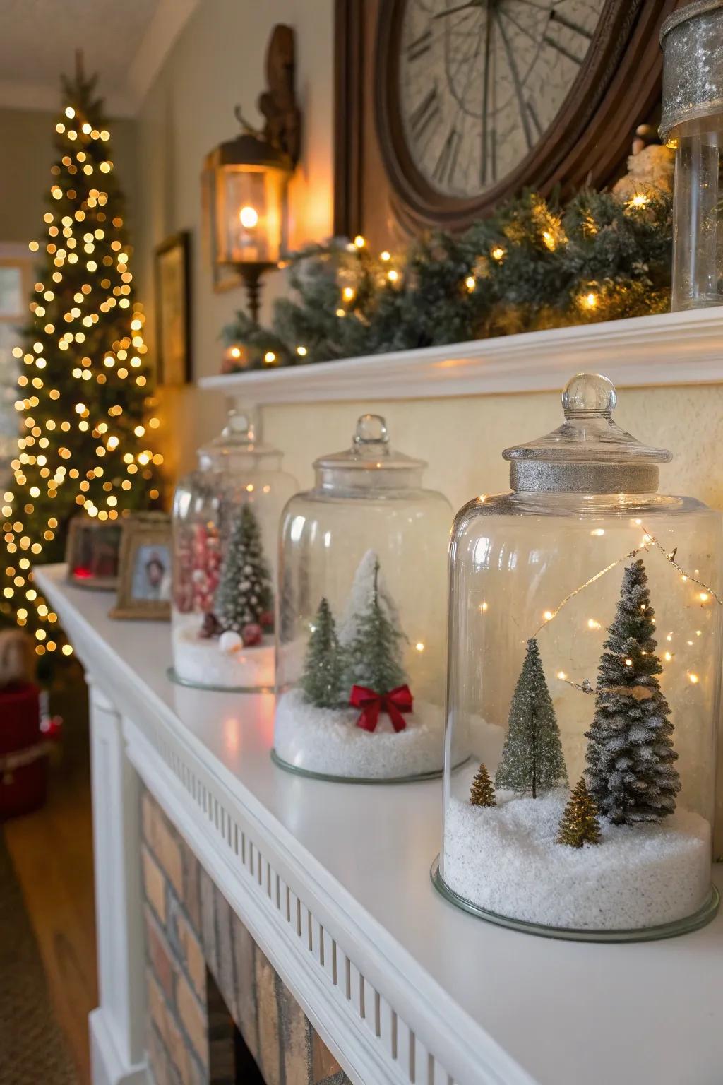 Hand-crafted snow scenes introduce a hint of winter wonderland into your living space.