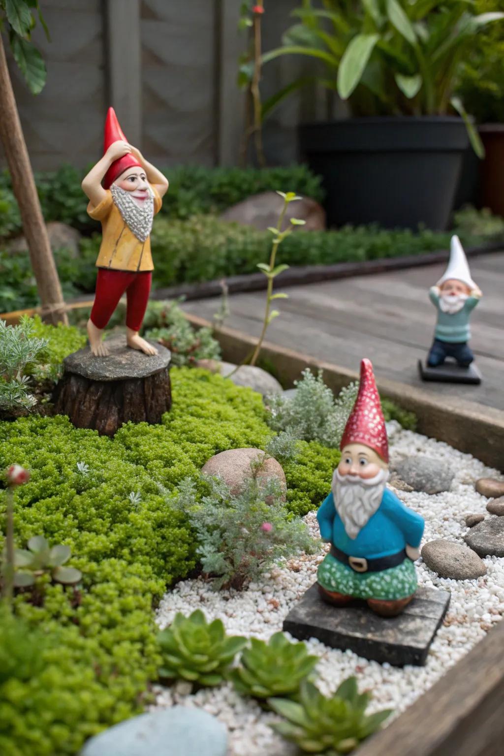 A serene gnome yoga space situated in nature.