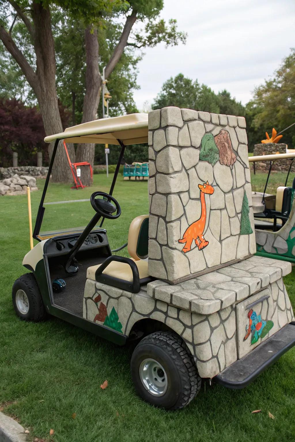 Journey back in time with a Stone Age-inspired golf cart.