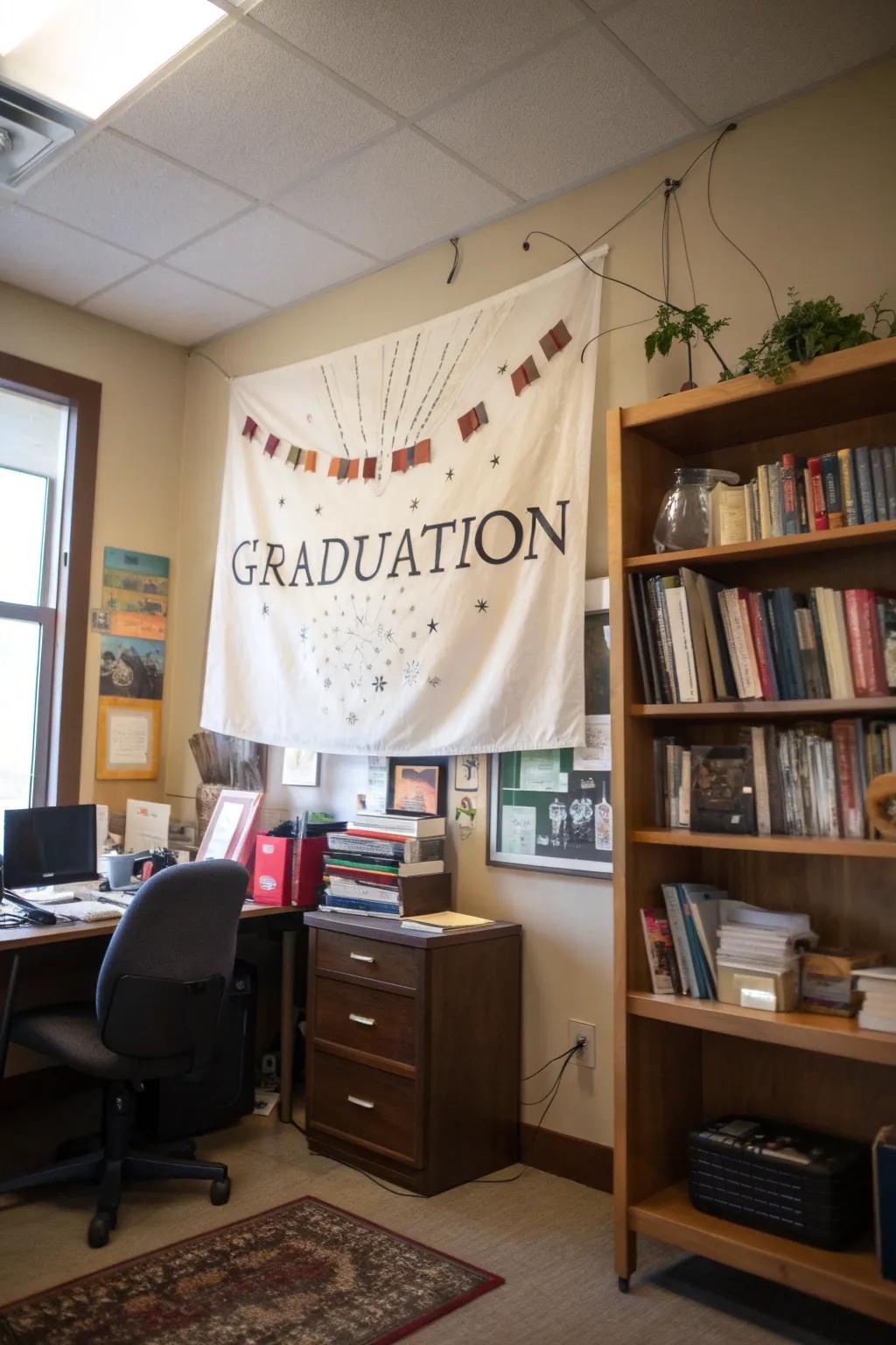 An uplifting display with a motivational saying for graduates.
