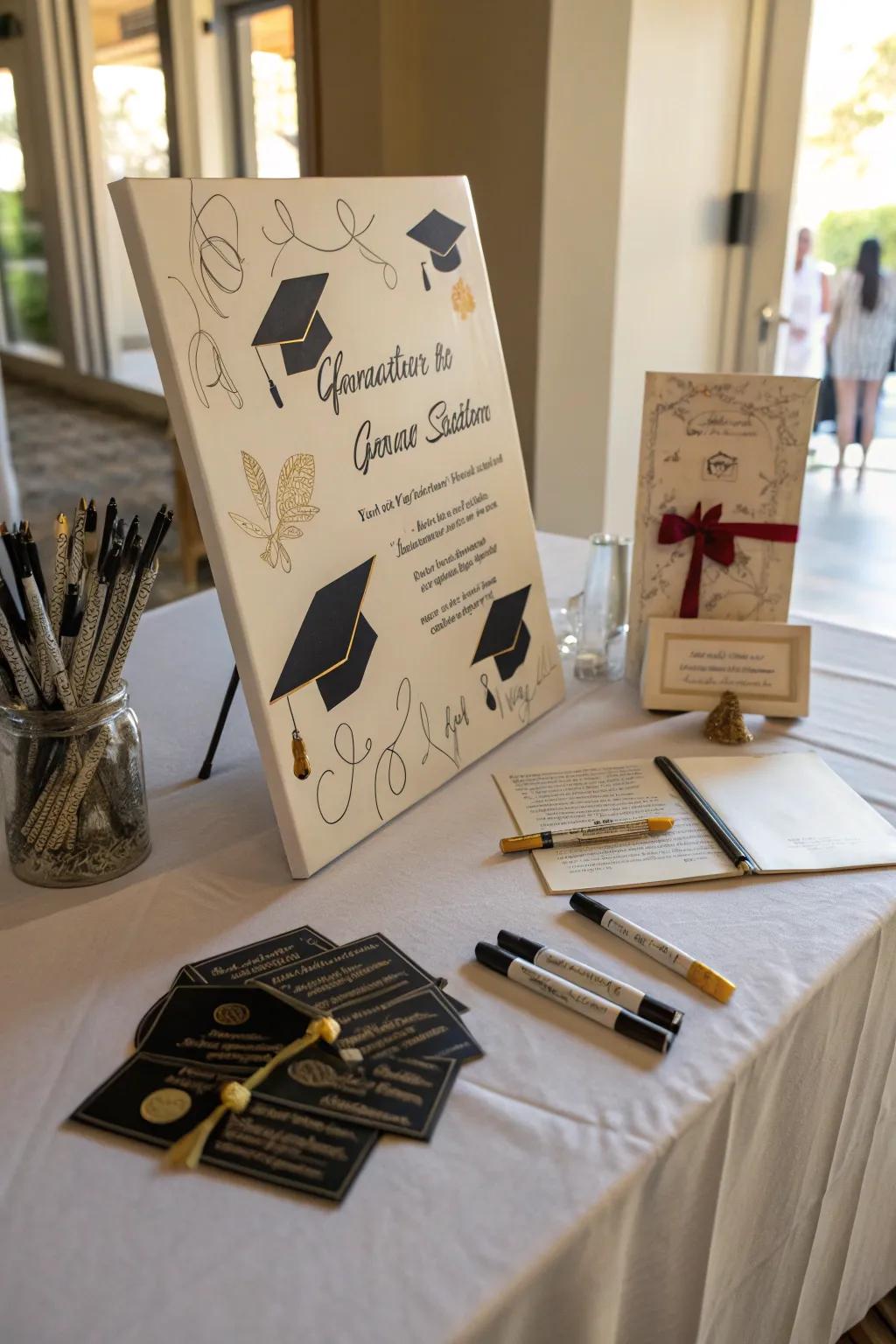 Interactive display for attendees to autograph and write messages.