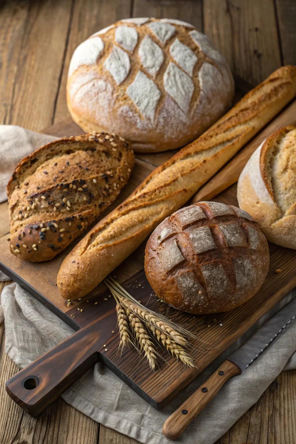 A farmhouse-style assortment of fresh breads designed for sharing.